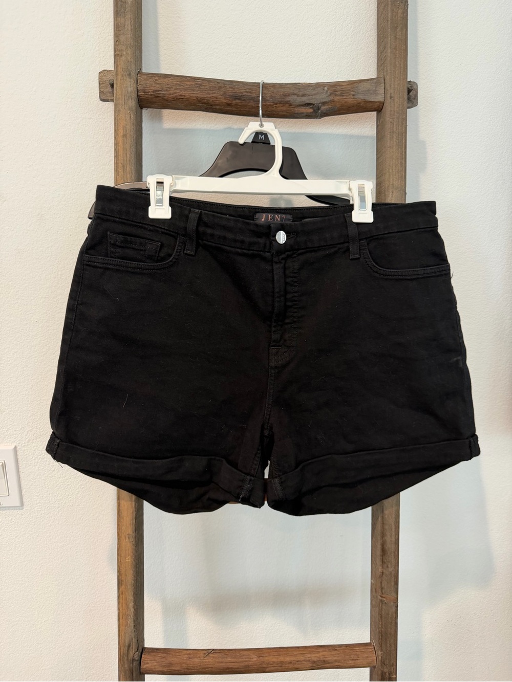 Black High-Rise Cuffed Jean Shorts